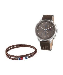 Montre Chronographe Avec Bracelet En Cuir Marron Homme
