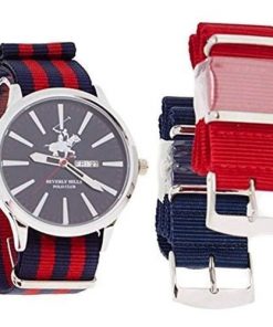 Montre de Sangle en Tissu Bleu et Rouge Interchangeable pour Homme